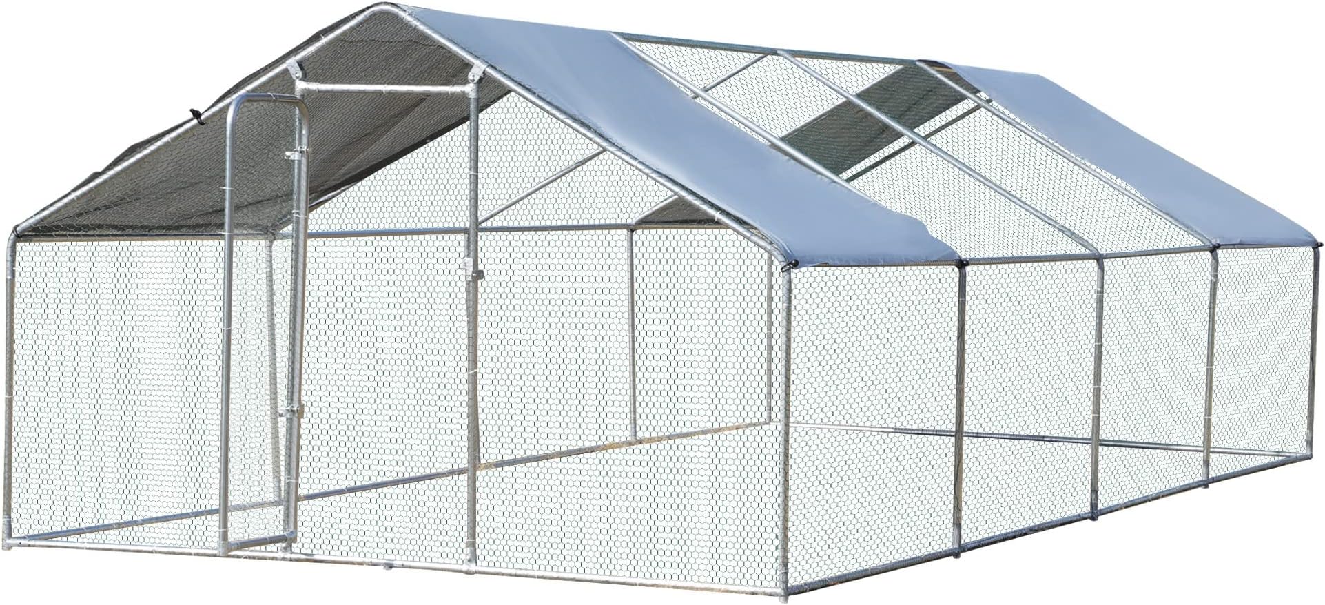 PawHut Chicken Run Walkin Metal Chicken Coop, 3 Rooms Galvanized