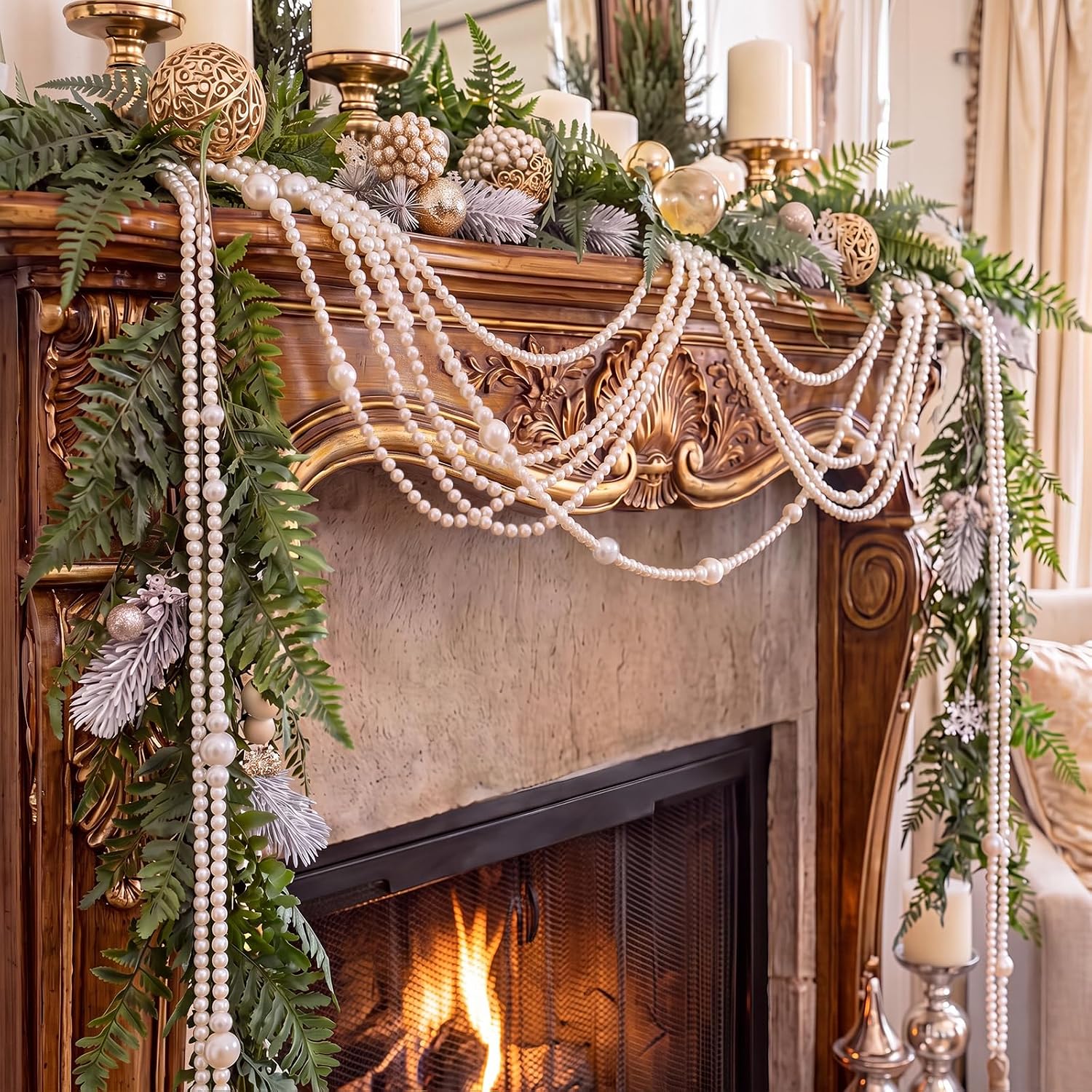 Kenning 3 Pcs 9 ft Pearl Garland Christmas Pearl Strings for Decorating
