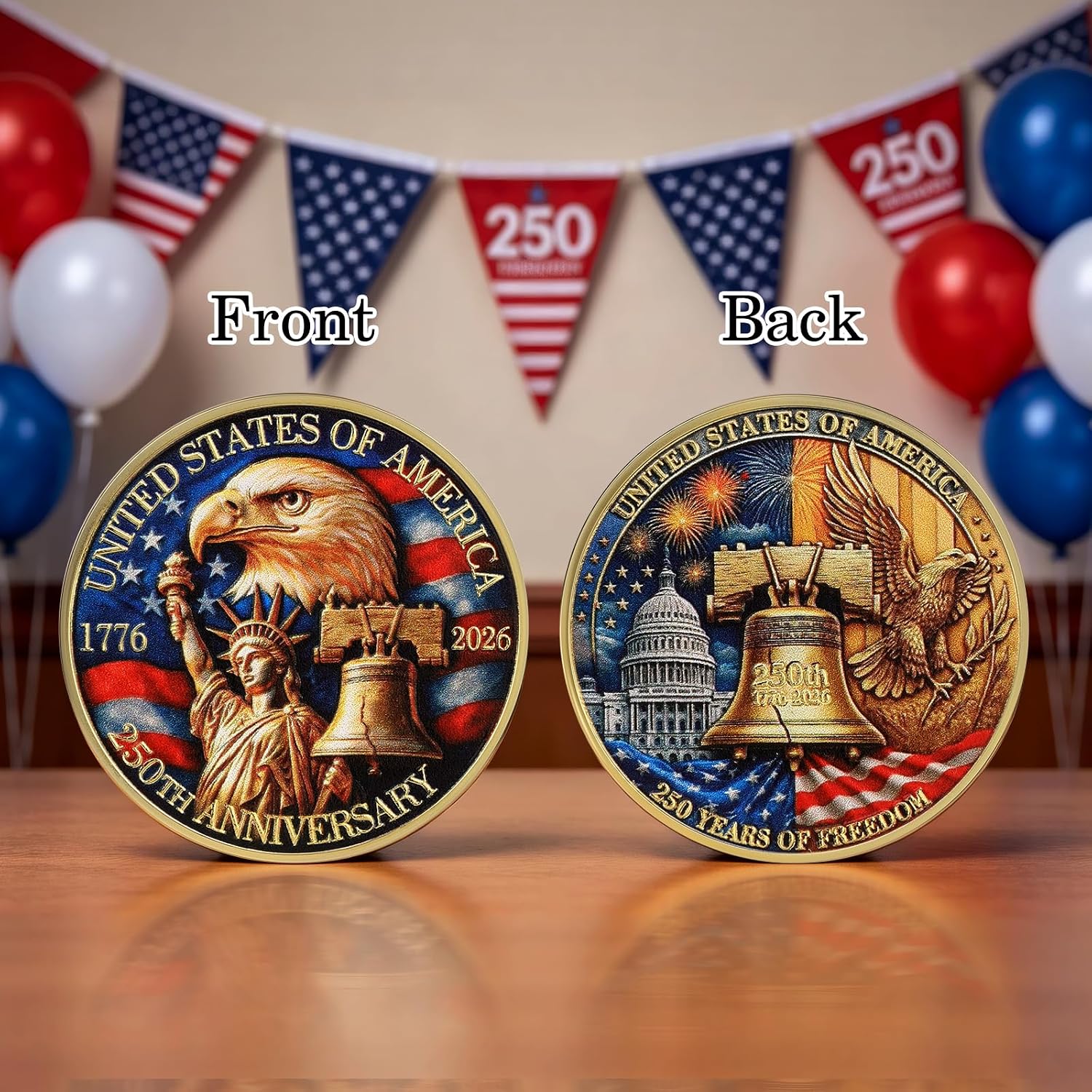 250th Anniversary USA Commemorative Coin 1776-2026 | Double-Sided High Relief Metal Patriotic Collectible Coins, 250th Celebrate Merchandise for Display & Collector (K - 250th Anniversary)