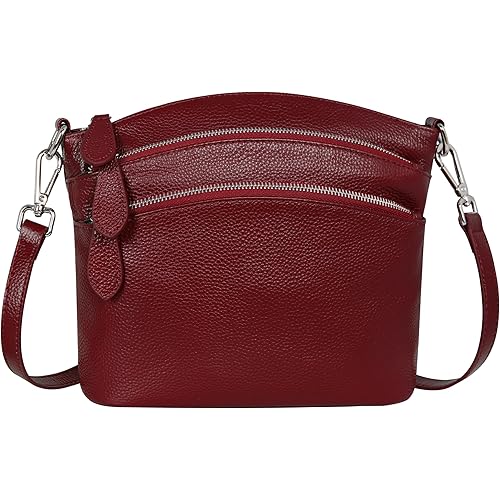 HESHE Leather Crossbody Bags Purses for Women Small Functional Multi Pocket Cross Body Purses Shoulder Satchel Handbags