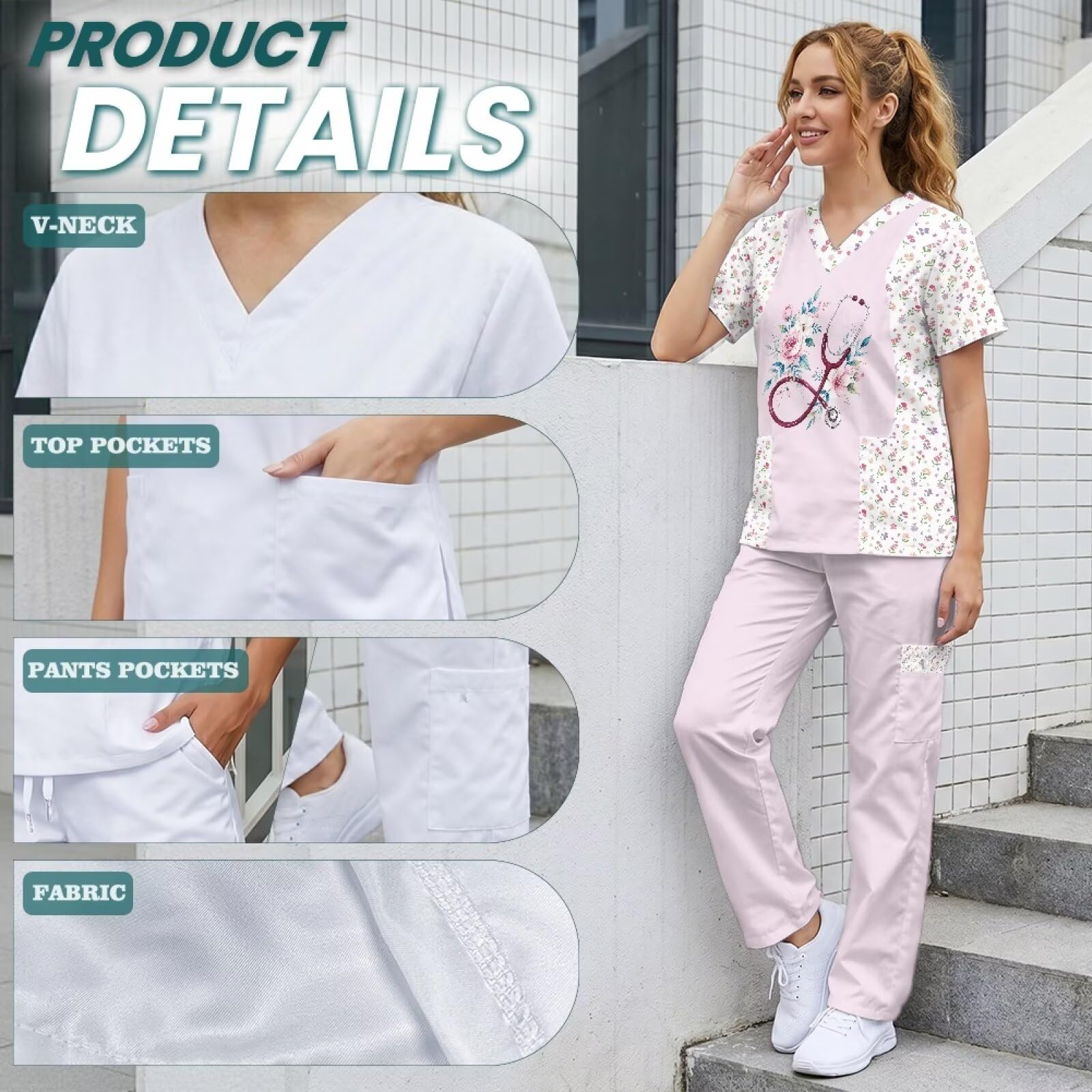 Scrubs dla kobiet uroczy nadruk zwierzęcy łatwy w pielęgnacji zestaw do szorowania oddychające medyczne peelingi dla weterynarzy i personelu pediatrycznego