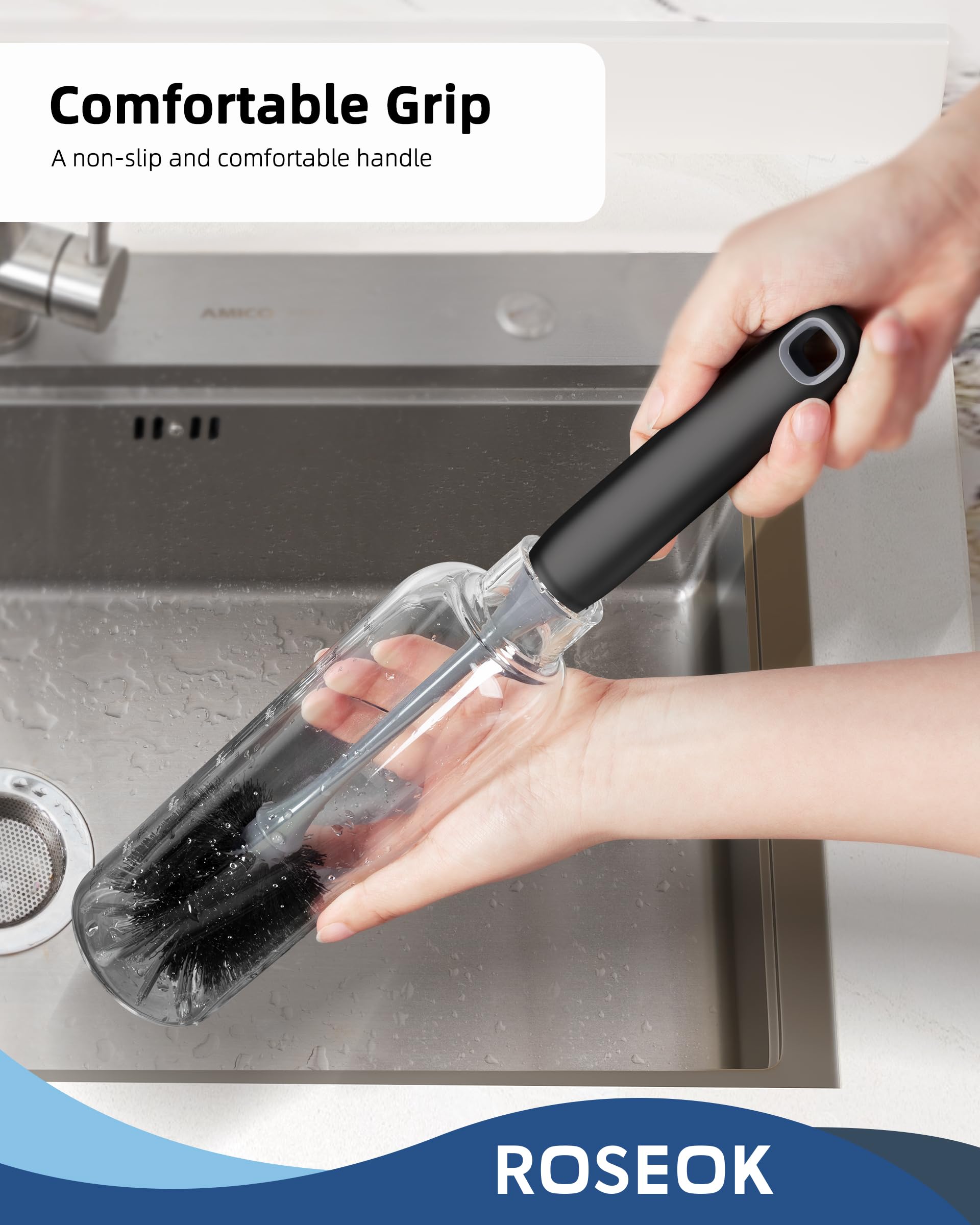 ROSEOK Flaschenbürste, Wasserflaschenbürste, flexible Flaschenbürste, Tassenreiniger
