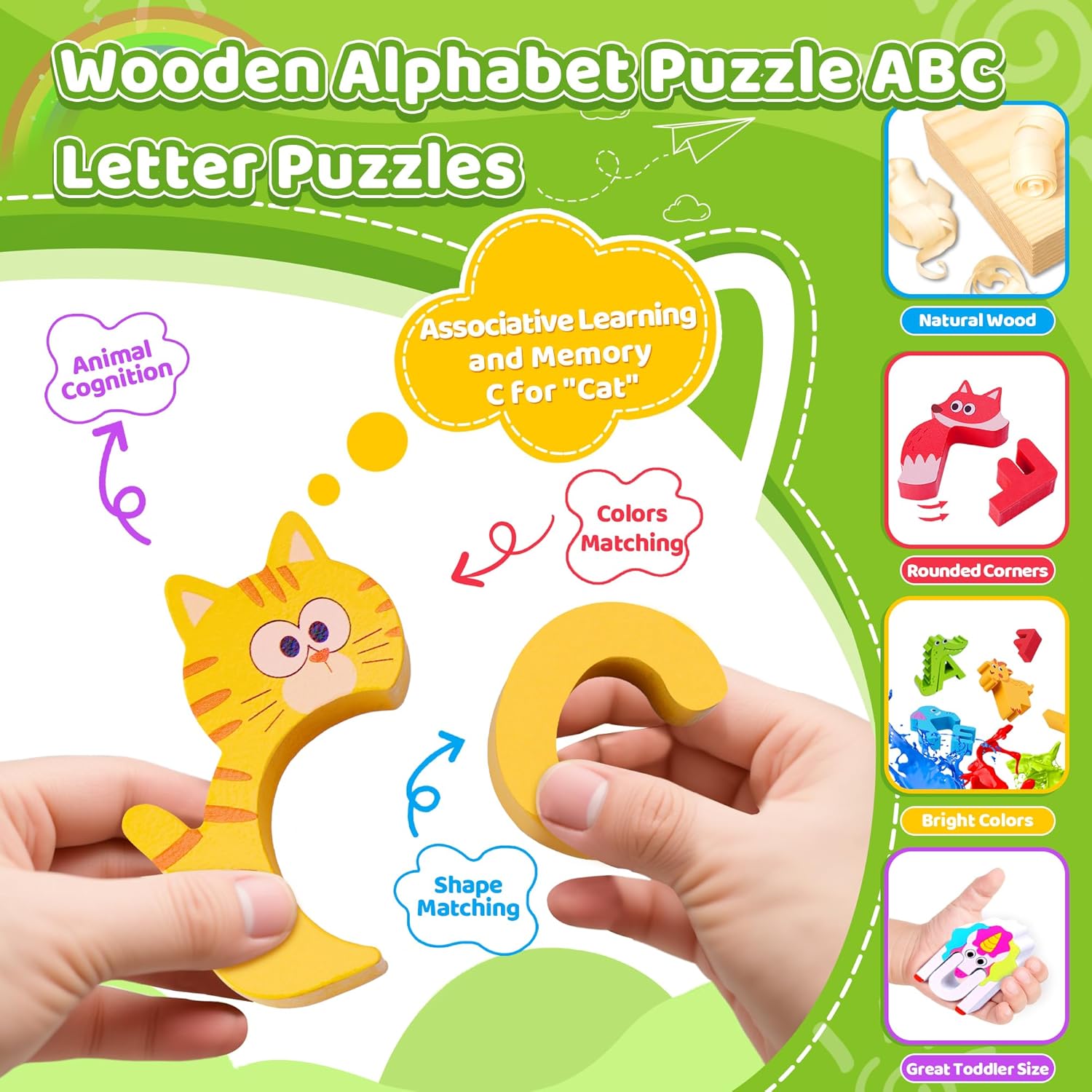 Wooden Toddler Puzzles, Montessori Toys ABC Alphabet Puzzle for Kids Ages 3-5, Cute Animal Shape Letters Matching Game, Preschool Learning Educational Toys Gift for Girls Boys 3 4 5 Years Old