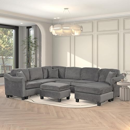 Voohek Sectional Sofa Upholstered Lounge Couch, for Living Room, Apartment, Dark Gray