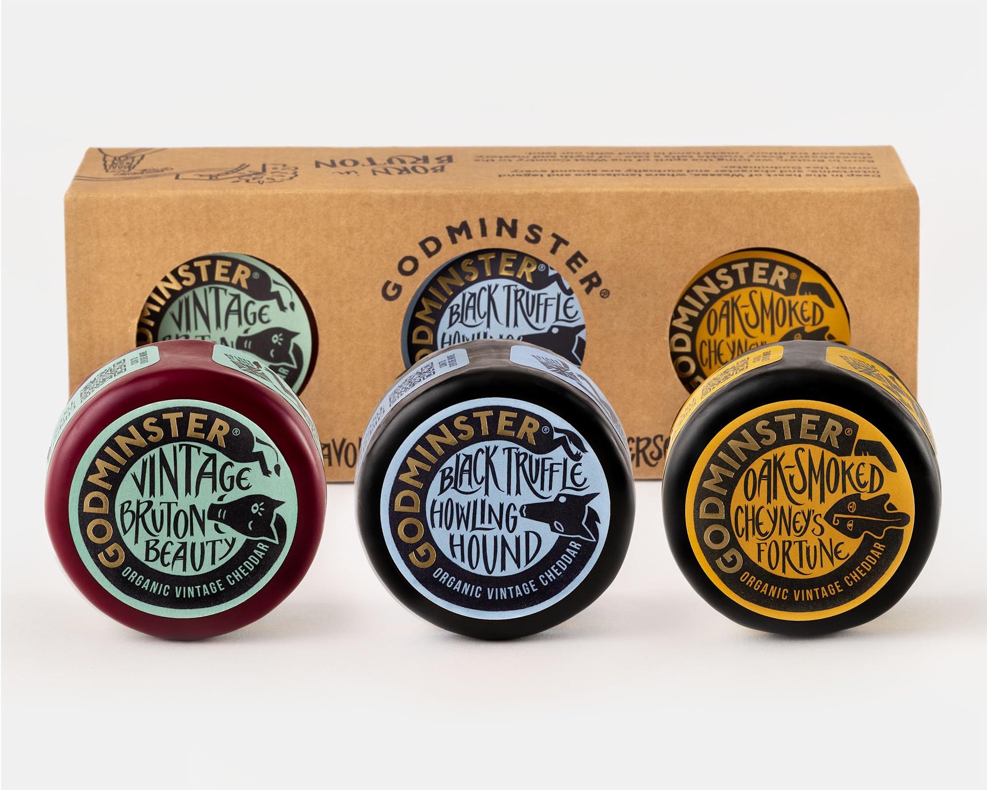 Godminster - Three Cheese Gift Set, Triple Cheddar Collection - Round, Truffle, Smoked, 890g