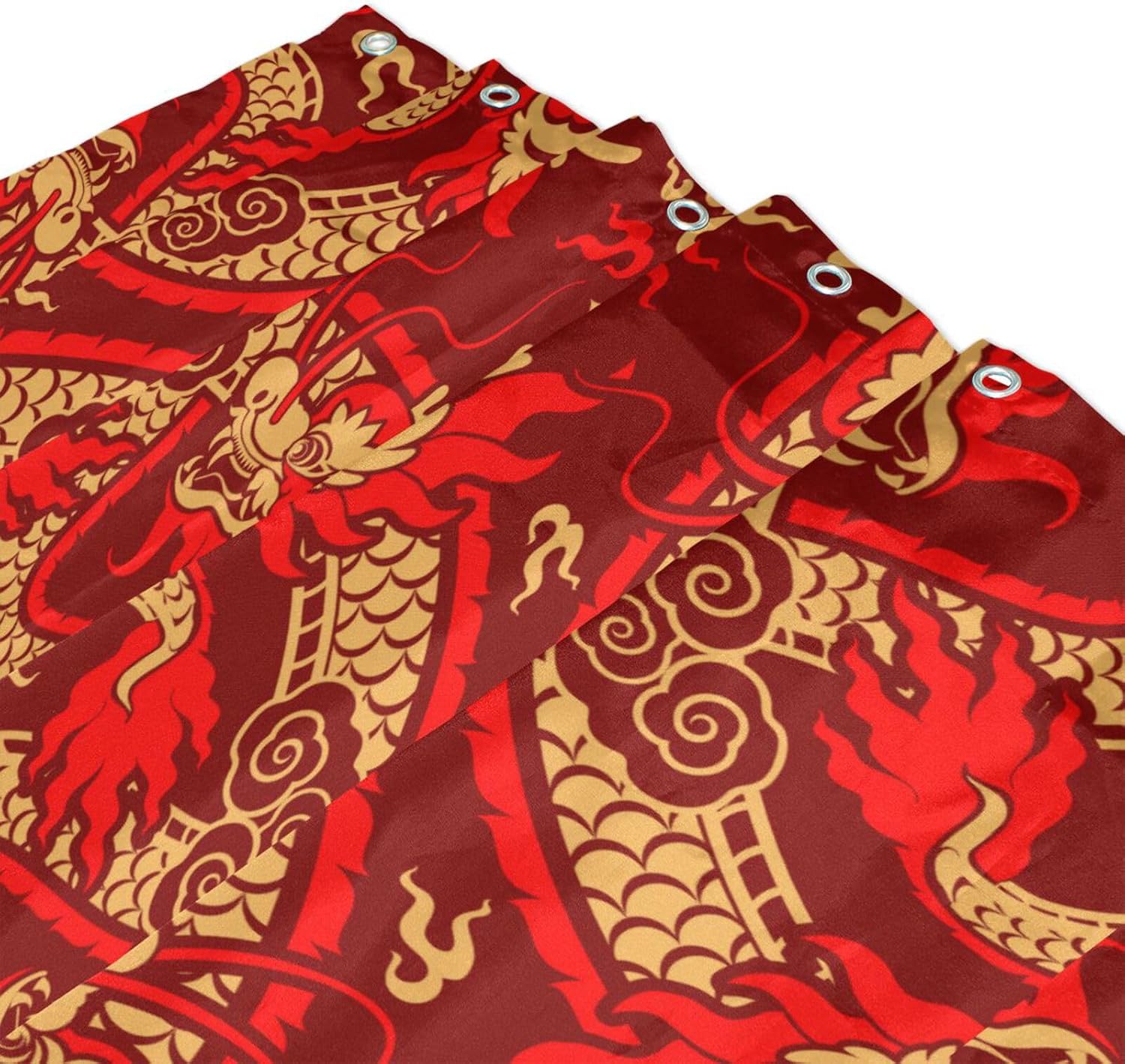72x72 Inch Water Proof Material Bath Curtain with Stuff Machine Washable Shower Curtains Liner for Bath Chinese Red Dragon