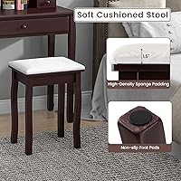 Vista 22 de CHARMAID Mesa de tocador para niñas con espejo iluminado y taburete, 10 luces LED regulables, 3 modos de iluminación de color, 4 cajones, mango