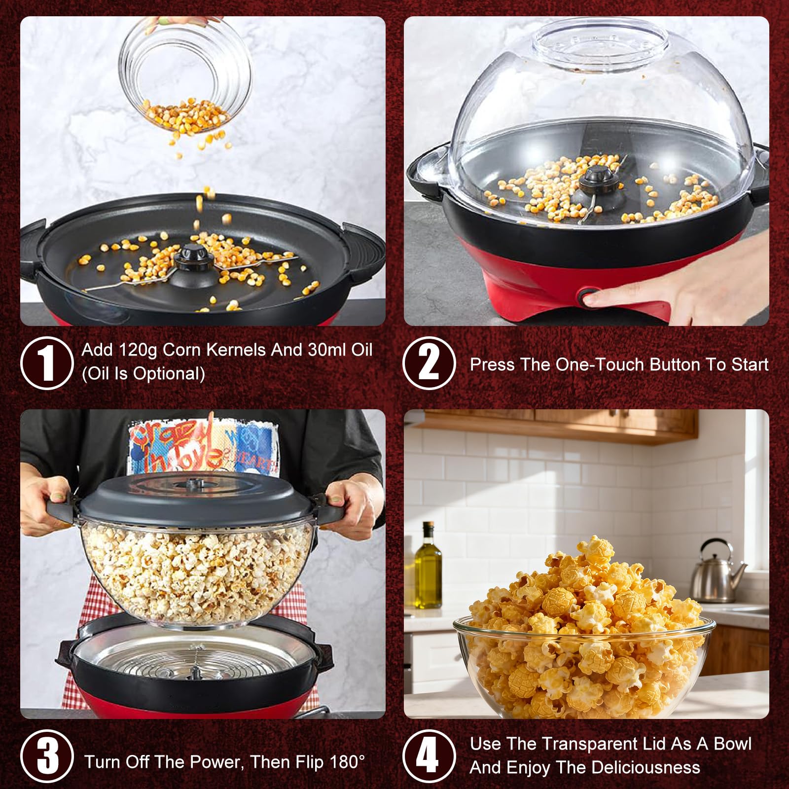 Cozary Machine a Pop Corn, Machine à Pop Corn 5L Grande pour la Maison, avec Revêtement Antiadhésif et Surface de Chauffe Amovible, Machine Pop Corn Silencieuse et Rapide Pour Sucre et Huile