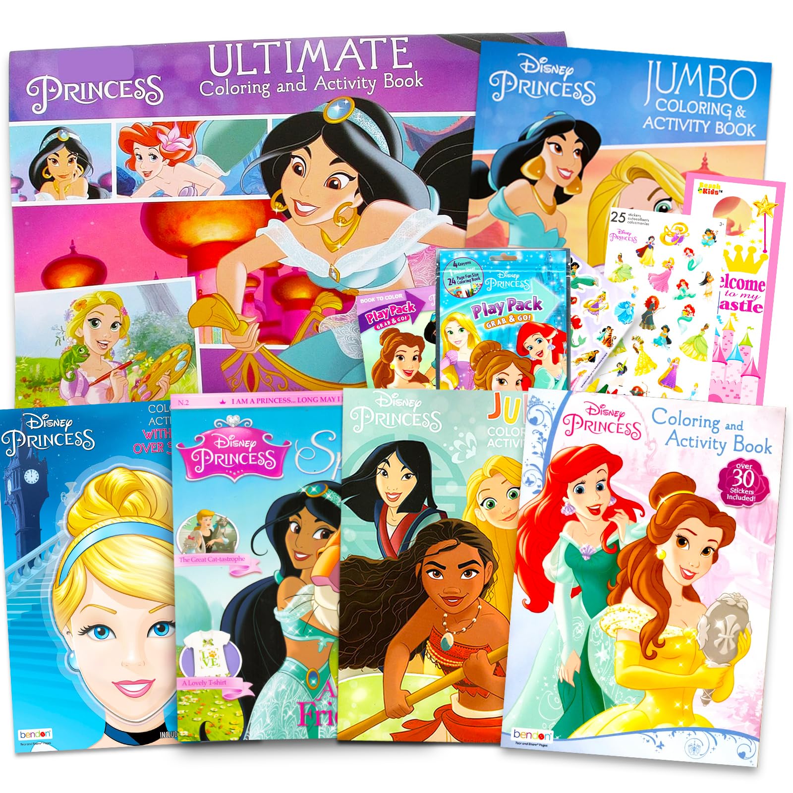 Disney Princess Coloring Book Set for Kids - Bundle with Activities, Stickers, and Games Featuring Disney Princesses Cinderella, Rapunzel, Ariel, More | Disney Princess Activities