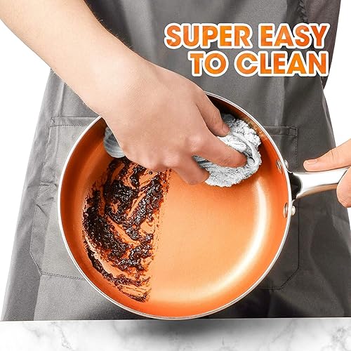 Miniatura 2 de MICHELANGELO Cacerola de 1 cuarto y 2 cuartos con tapas + sartén de 10 pulgadas, juego de sartenes antiadherentes de cerámica con tapa, sartén de