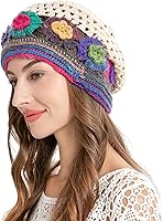 ZLYC Women's Handmade Crochet Slouchy Beanie Hat - 100% Cotton Summer Skull Cap with Floral Pattern