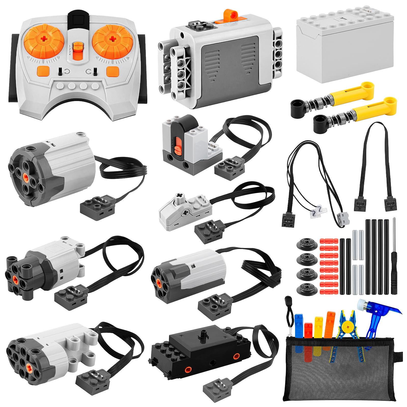 43pcs Power Function Motor Set for Lego Technic: Motors  (M/L/XL/Train/Servo), Battery Boxes, IR Remote Receiver, Control  Switch, Cable, Building