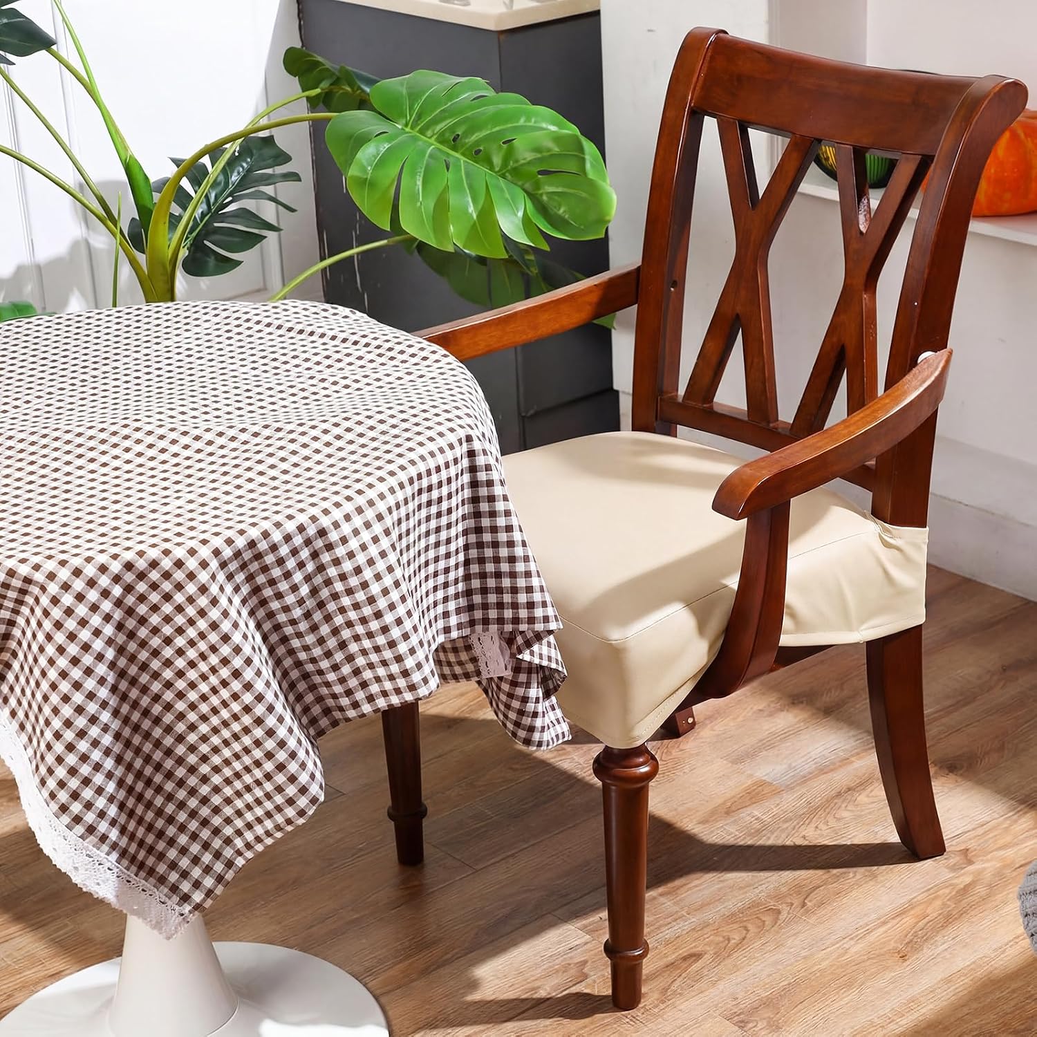 Havawish 4 Pcs PU Leather Dining Chair Covers with Arms Waterproof, Beige