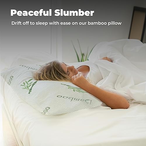 Miniatura 2 de OMEO Paquete de 2 almohadas de rayón de tamaño estándar derivado de bambú para dormir de espuma viscoelástica triturada para dormir de lado, espalda