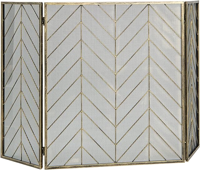 GiantexUK 3-Panel Folding Fireplace Screen, 133 x 78cm Metal Mesh Spark Guard, Heavy Duty Freestanding Spark Protection Fire Guard Barrier for Child Baby Pet Open Fire (Bronze)