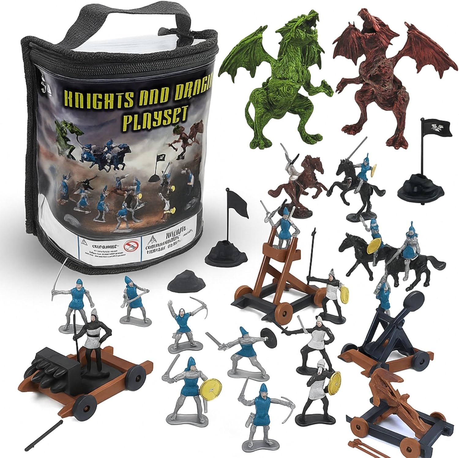 Liberty Imports Medieval Knights and Dragons Figures Playset – 42 Plastic Fantasy Soldier Figurines and Accessories Toys for Toddlers, Kids Imaginary Play Battles