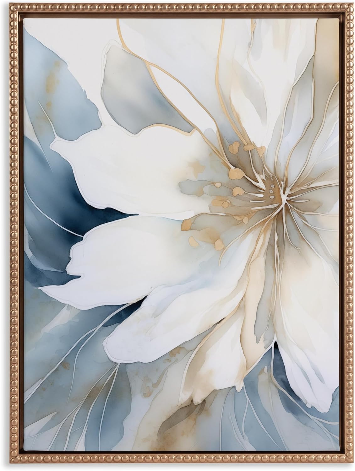 Kate and Laurel Sylvie Beaded Elegant Modern Glam Watercolor Abstract Floral Vintage Framed Canvas Wall Art by The Creative Bunch Studio, 18x24 Gold, Flower Petal Art for Wall