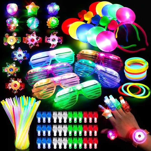 Mocoosy Glow in the Dark Party Supplies for Kids, Light Up Party Favors With Glow Sticks, Glasses, LED Bracelet, Finger