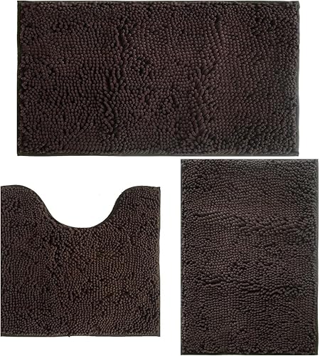 Miniatura 16 de Juegos de alfombras de baño de 3 piezas antideslizantes, alfombras de baño con respaldo de PVC, alfombra de baño lavable, absorbente, alfombrillas
