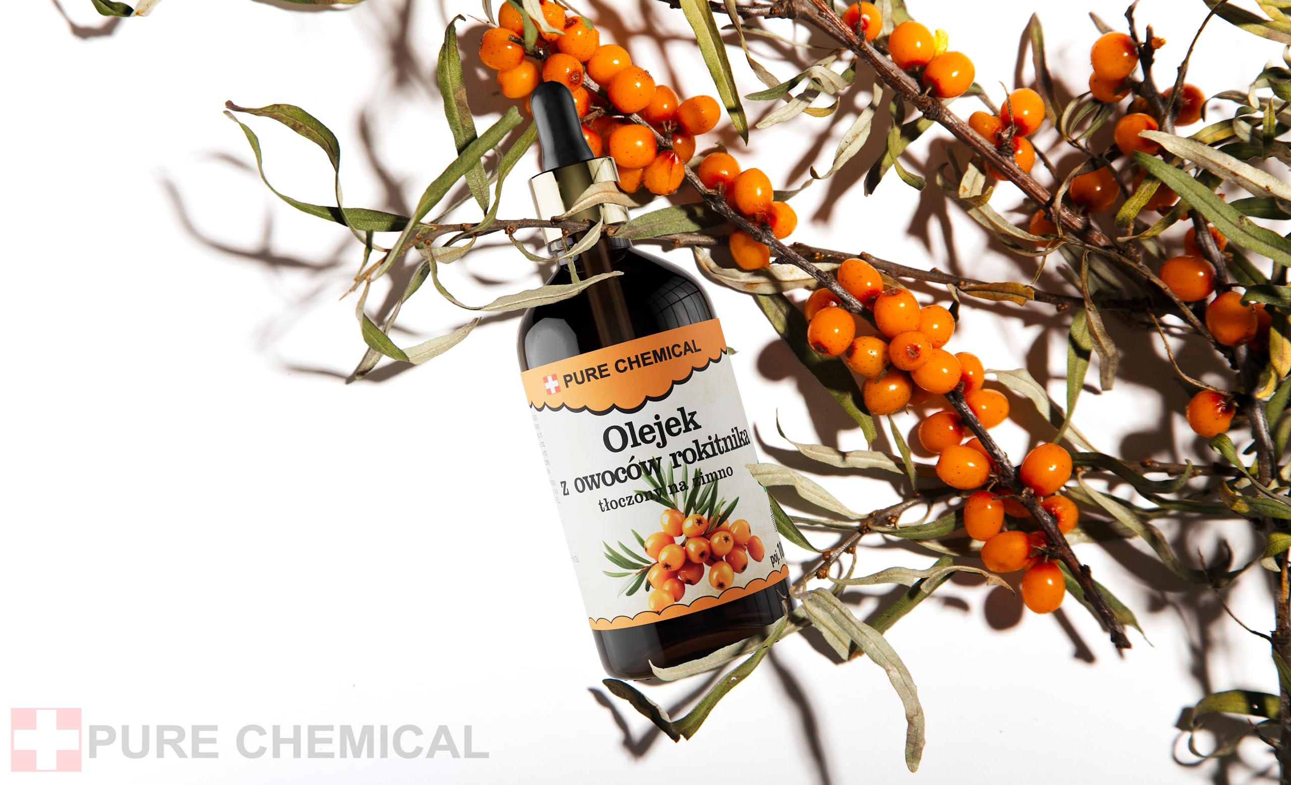PURE CHEMICAL - Organiczny olej z rokitnika zwyczajnego - tłoczony na zimno - nieprzetworzony 1000 ml olej z owoców - 100% czysty - olej do ciała - pielęgnacja skóry - do masaż 1L