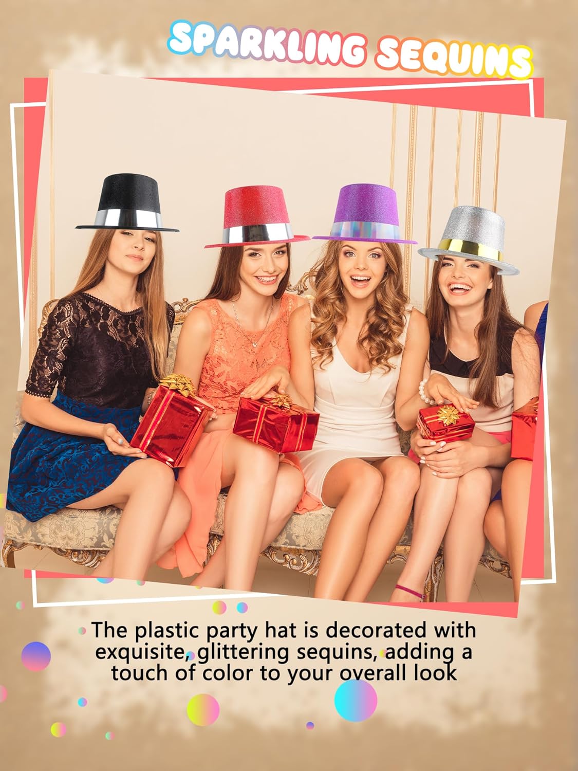 12 Pcs Glitter Top Hats Bulk Plastic Top Hats with Band Shiny Magician Tall Hat for Halloween Cosplay Carnival Party