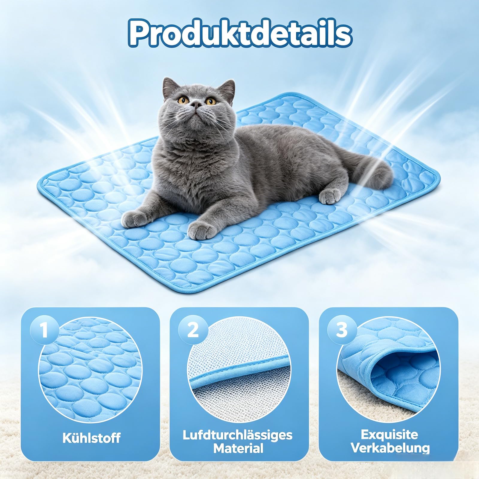Generisch Kühlmatte selbstkühlend für Hund Und Katze, Neu Selbst Kühlende Hundematte Sommer, rutschfest, Tragbar Waschbar Pet Cooling Mat für Zuhause, Auto & Reisen