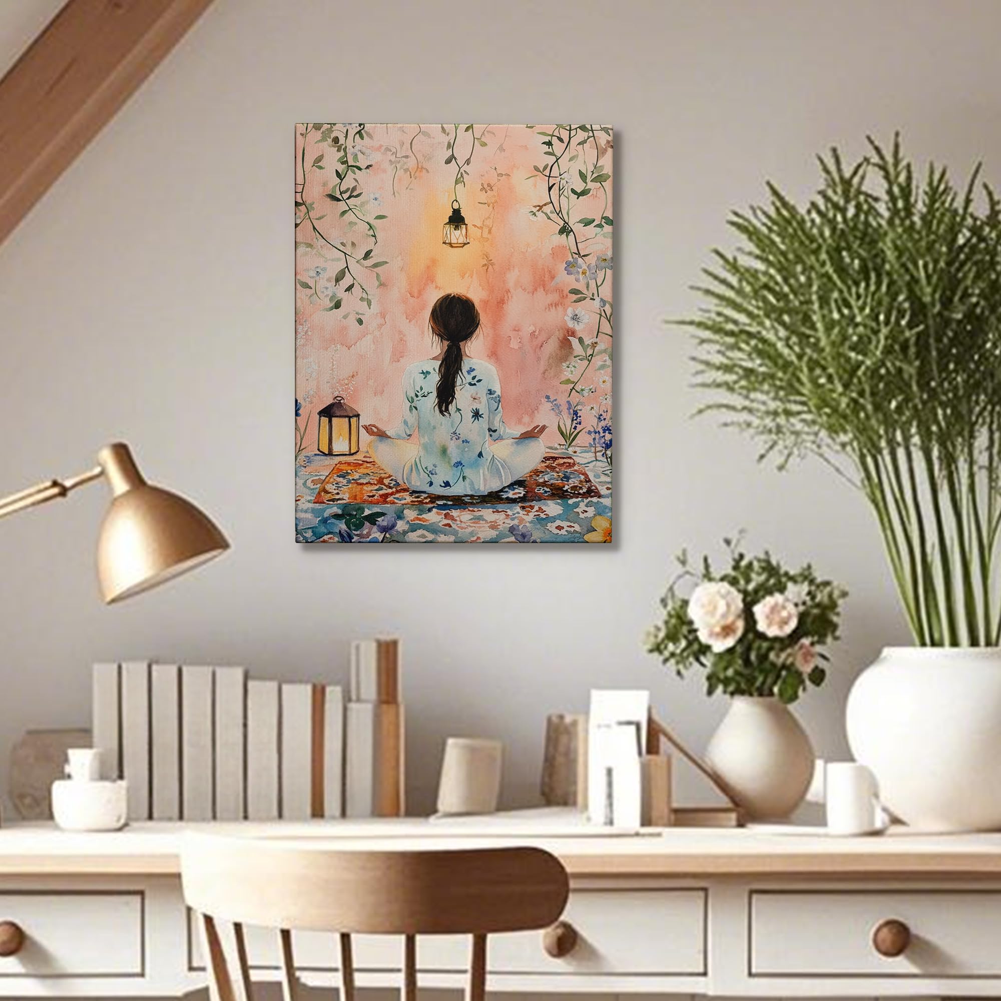 Amazon.com: Serene Floral Canvas Wall Art, Soft Peach Green Nature