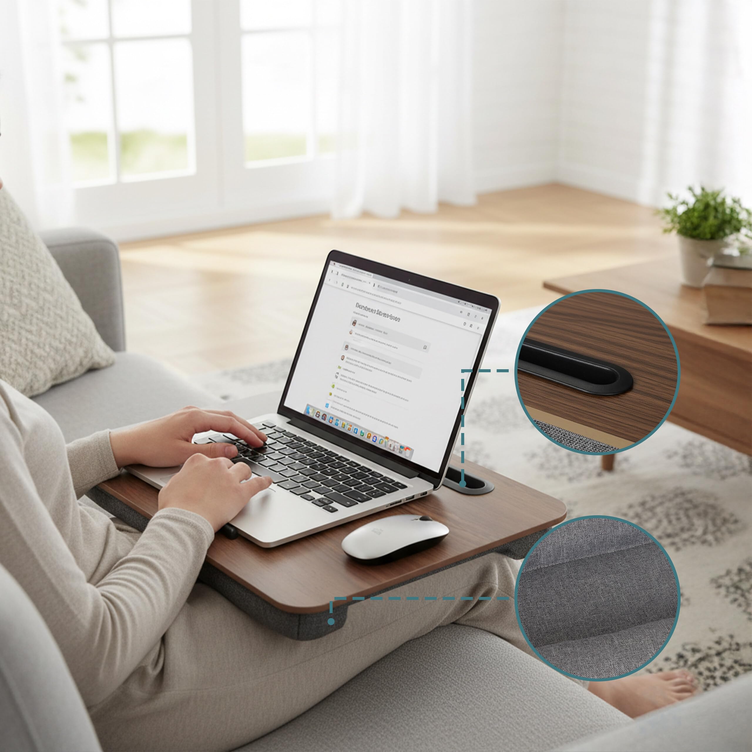 Coussin pour Ordinateur Relaxdays avec Support pour téléphone, 42 x 32 cm, Plateau au lit et sur Le canapé, Marron/Gris