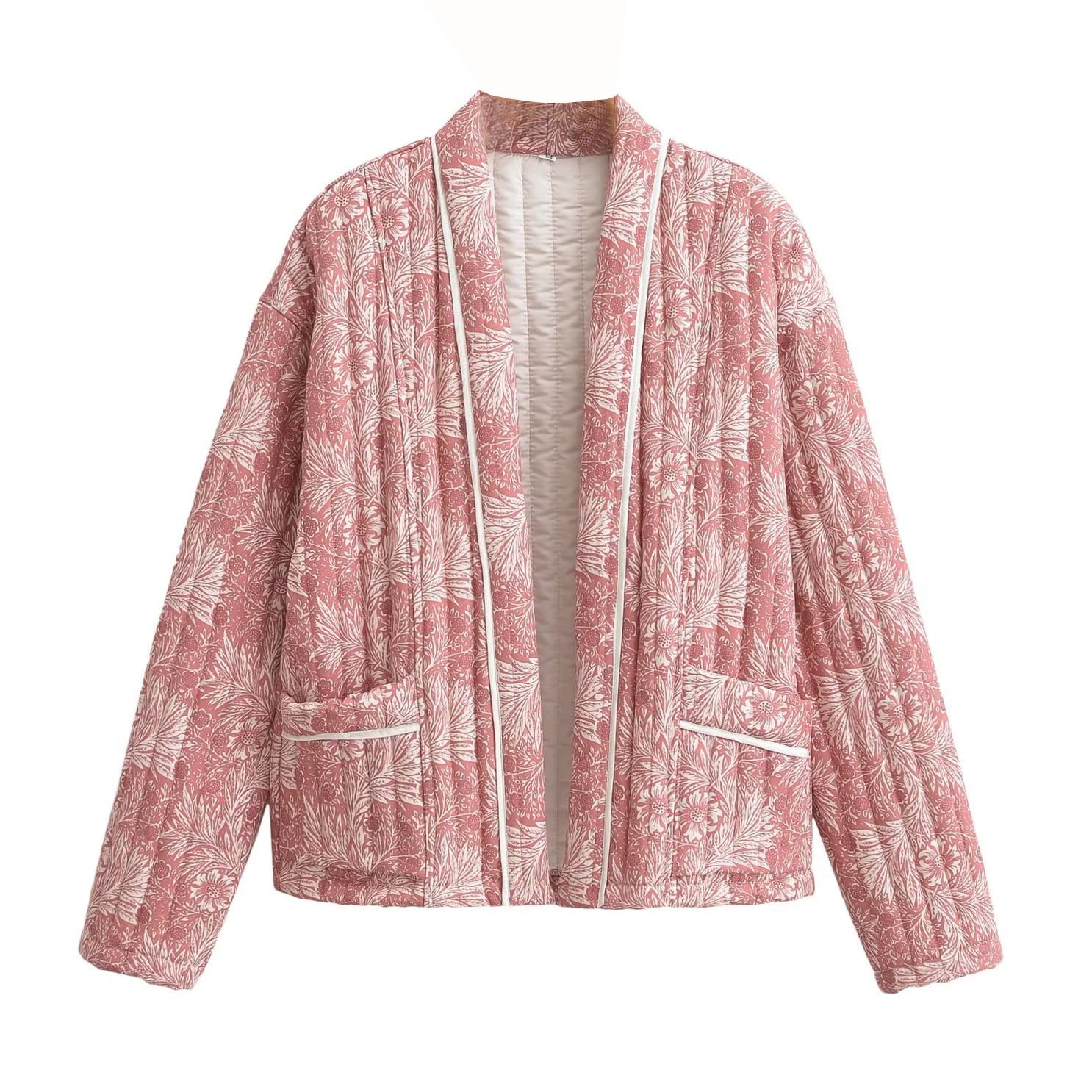 LisskoloWomen's Lightweight Floral Print Quilted Puffer Jacket Cardigan Open Front Button Up Long Sleeve Padded Coat Outwear