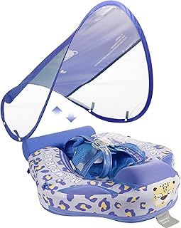 HECCEI Baby Float, Newest Mambobaby Swimming Float Non-Inflatable Swim Ring Infant Soft Solid Swimming Trainer Seat, Baby Pool Float with Removable UPF 50+ Protection Canopy