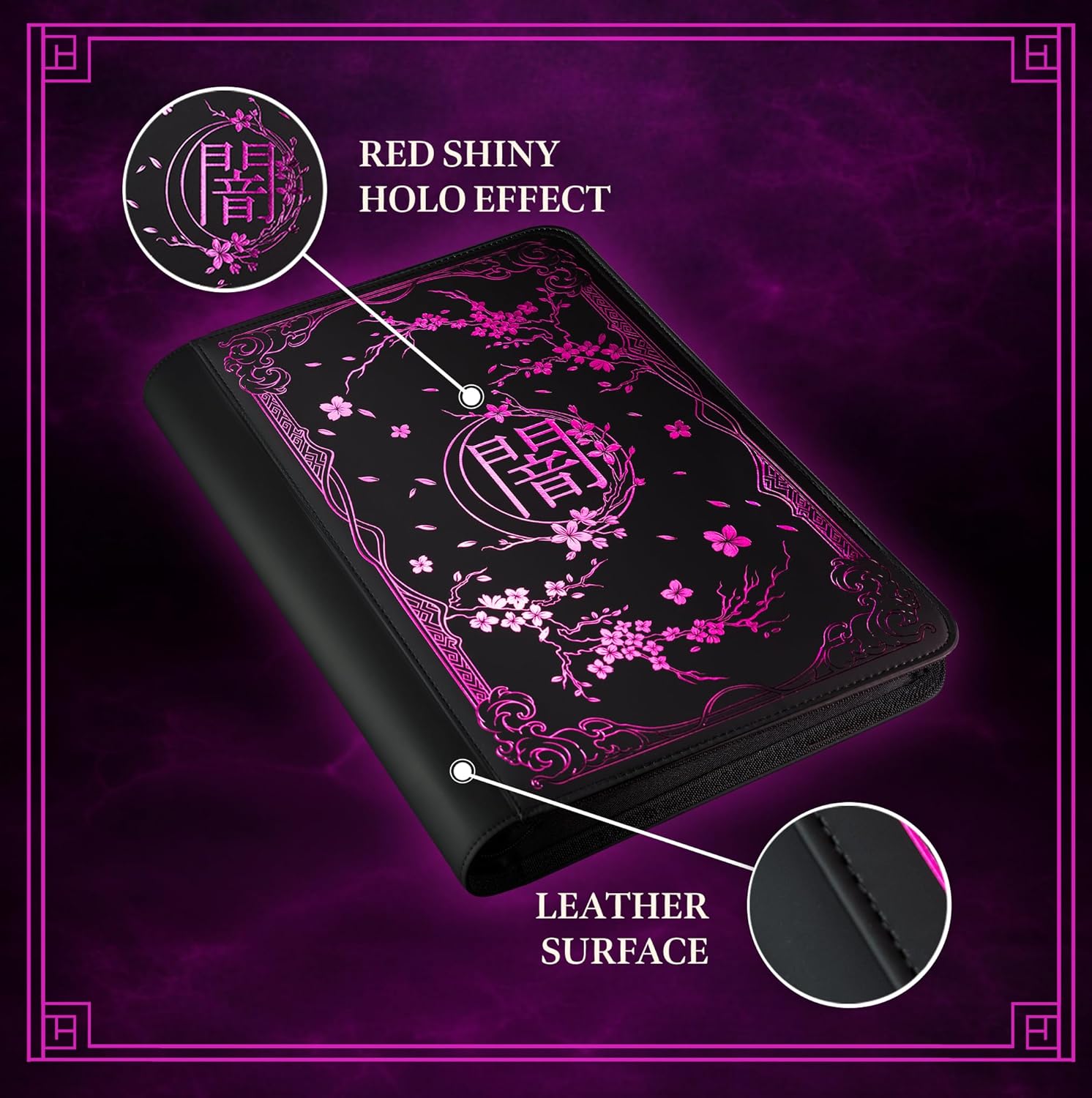 SleeveChief Darkness Top Loader Binder | Special Design Toploader Binder for 252 Cards, 9 Pocket Side Loading Binder for Top Loader Cards with Zipper | Water Resistant PU Leather Trading Card Binder