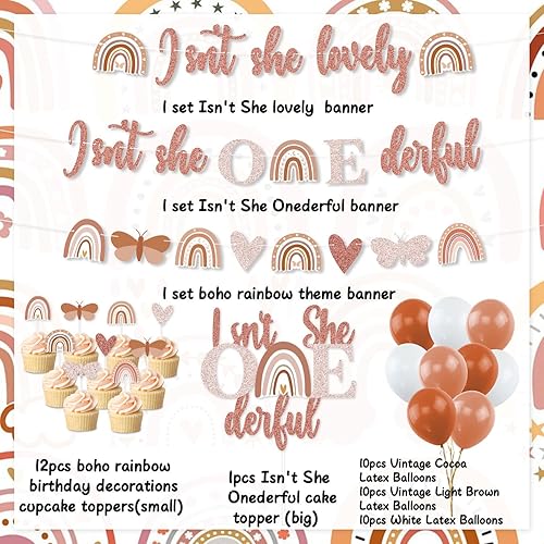 Miniatura 2 de Decoraciones bohemias de primer cumpleaños, decoraciones de primera fiesta con texto en inglés "Isn't She Lovely and Onederful", decoración de