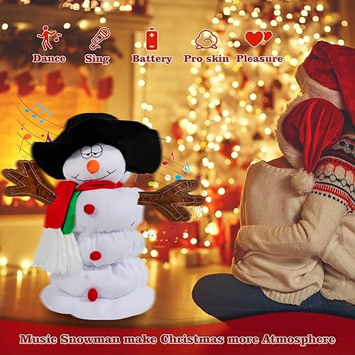 Miniatura 5 de Muñeco de nieve de peluche que canta y baila, muñeco de nieve musical de Papá Noel con 6 canciones de Navidad para decoración de Navidad