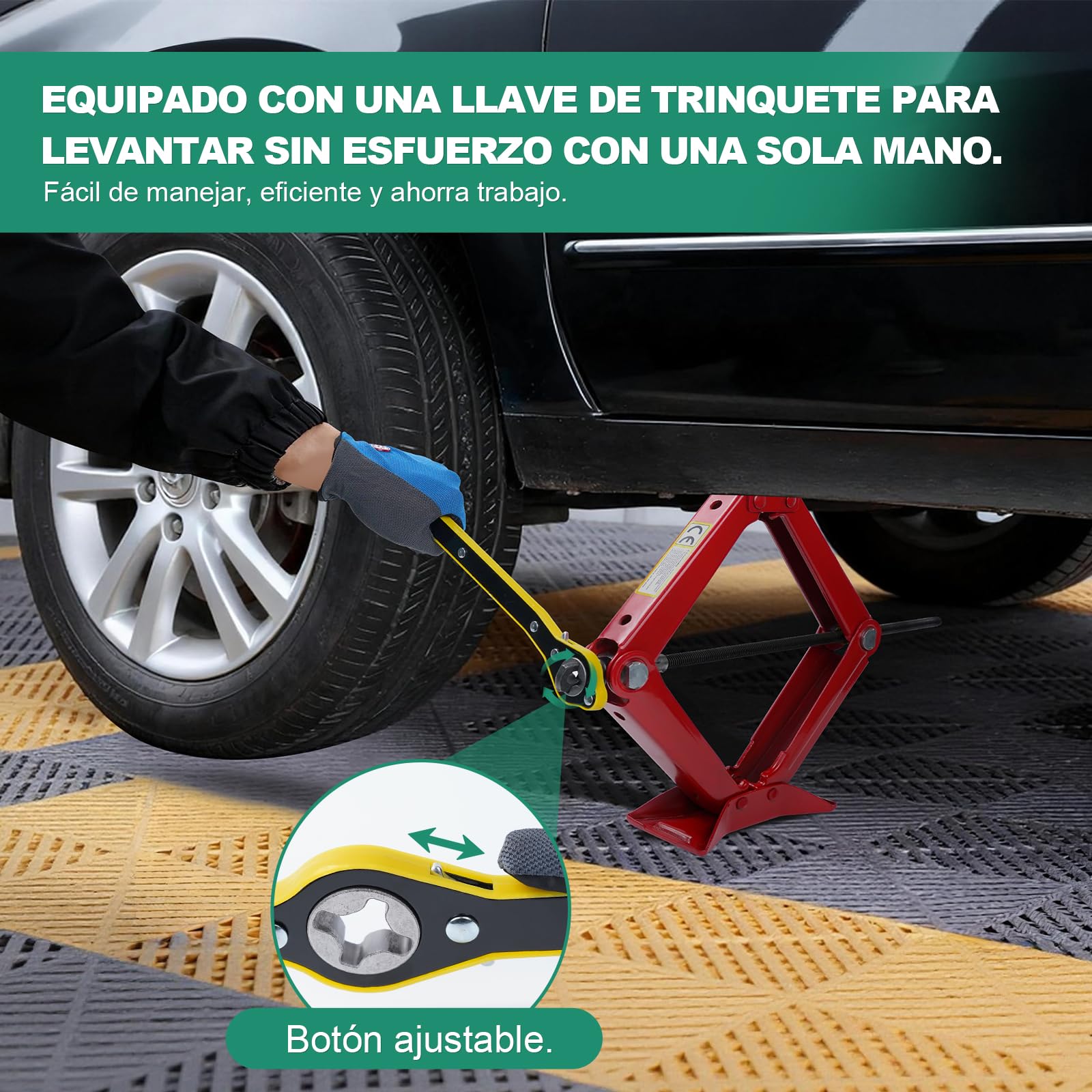 HYCHIKA Gato Coche 3 T, Kit de Gato Portátil de Gato Elevador Coche Kit Universal de Reparación de Neumáticos con Llave de Tuercas Adecuado para SUV, Monovolúmenes y Automóviles