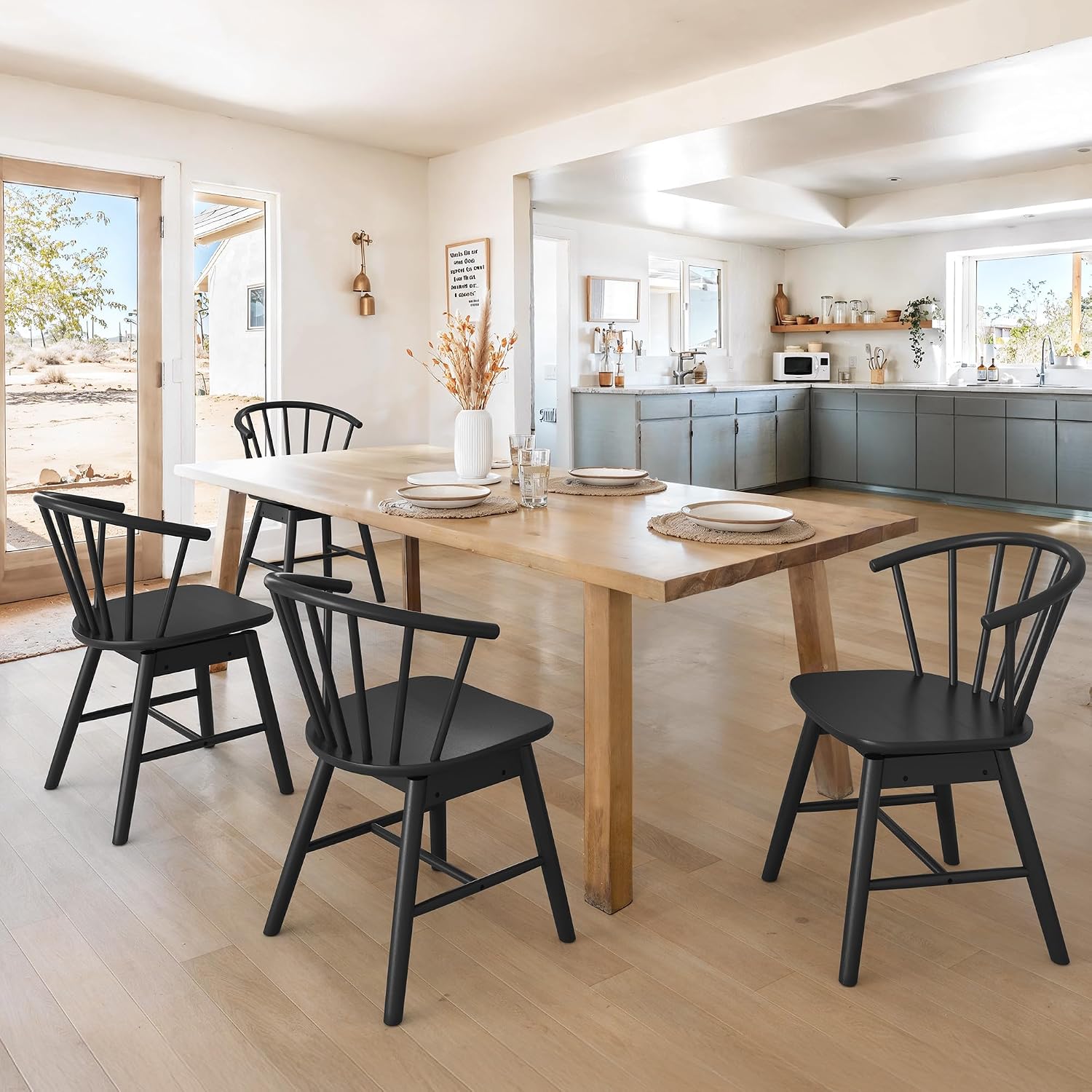 Amazon.com - LUE BONA Black Dining Chairs Set of 4, Swivel Windsor Wood ...