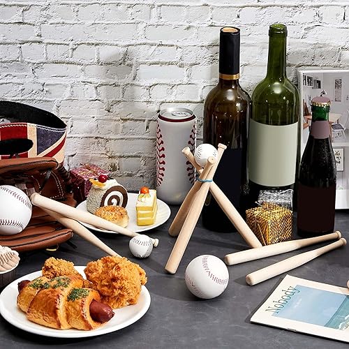 Miniatura 7 de Mini bate de béisbol de 8 pulgadas, pequeños bates de madera sin pintar, para pintar, llavero, figuras de acción, proyectos de manualidades, bola,
