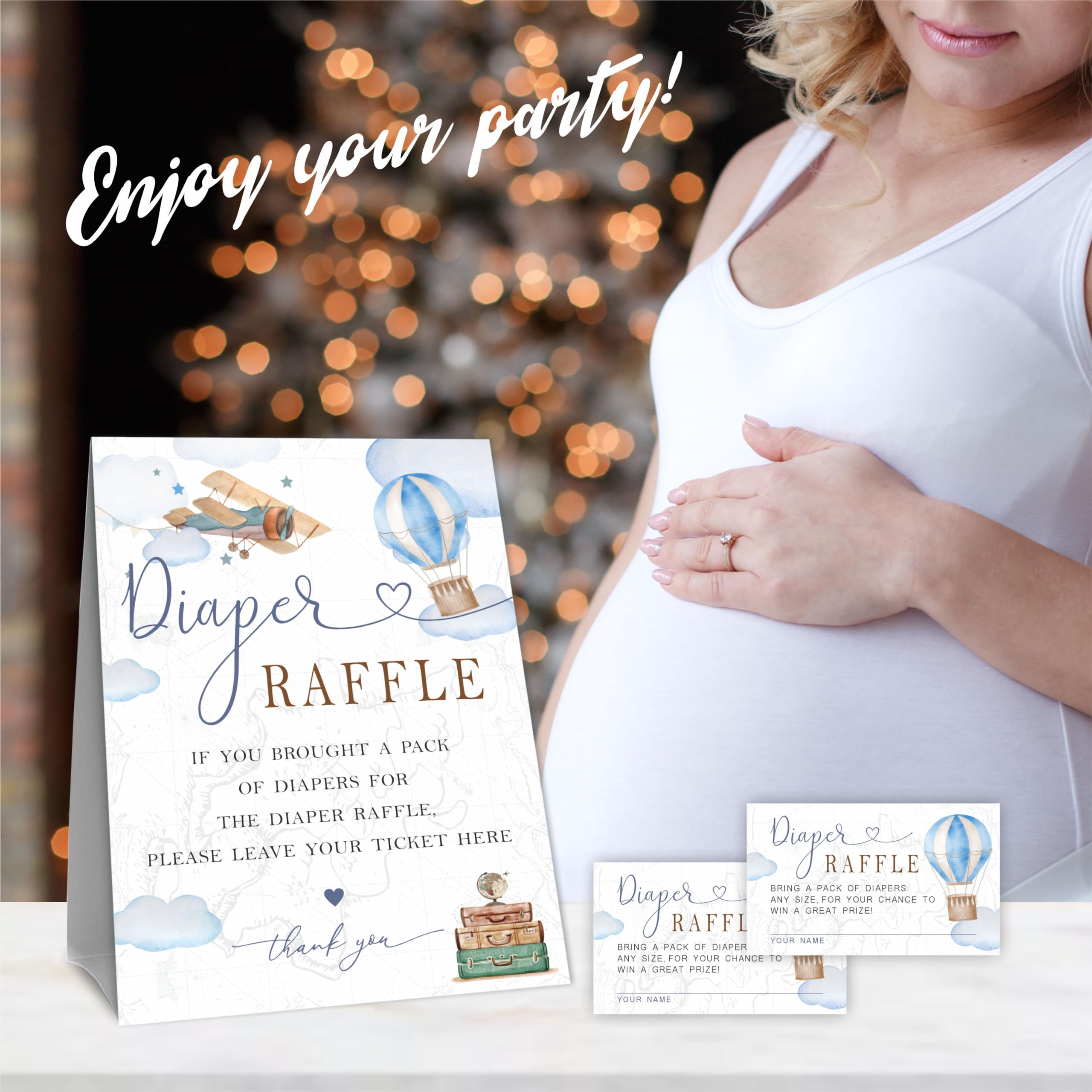 Baby Shower Diaper Raffle Game Kit – Airplane & Hot Air Balloon Design, Includes 50 Tickets & 1 Standing Sign, 5x7 Inch - View #4