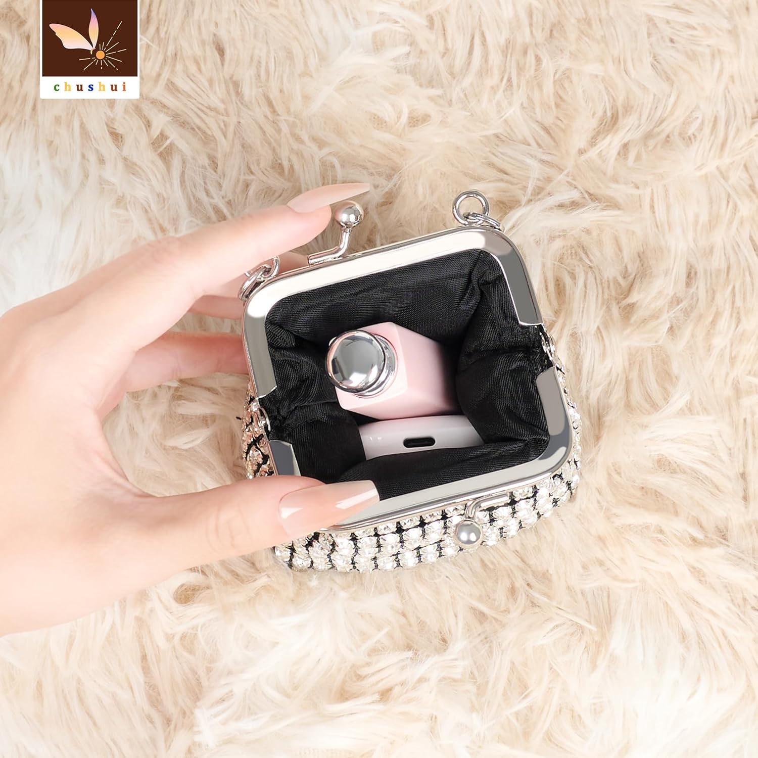 chushui Mini Kiss Lock Crossbody Bag Set, Faux Leather Tiny Coin Purse with Chain, Small Micro Purse for Women
