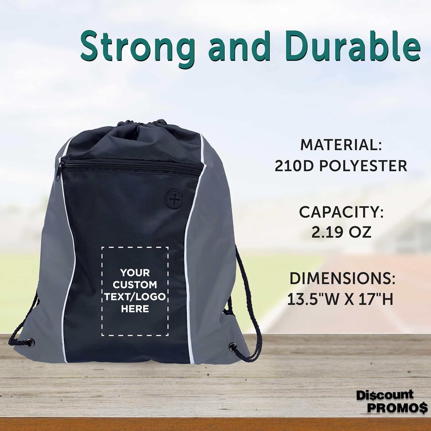 DISCOUNT PROMOS Two-Tone Drawstring Backpack Non-Woven - 10/50/100 pack - Customizable Text, Logo - Durable Sports Backpacks - Ideal for Work, Sports, Travel, Gym & More - Grey