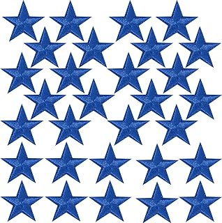 OIIKI 30 PCS Star Iron on Patches, Stars Sew Embroidered Patches, Five-Pointed Sew on Star Patches for Clothes, Bags, Hats, Jeans - Blue
