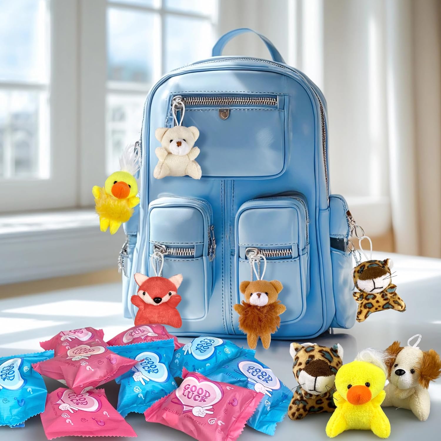 24 PCS 30 Styles Mini Blind Bags Mystery Bag Toys Random Style Mini Stuffed Animals Plush Keychain Bulk Collectible Surprise Party School Classroom Birthday Easter Egg