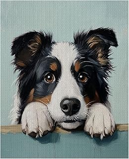YOWKMR Border Collie Dog Stamped Cross Stitch Kits, DIY Cute Dog Cross Stitch Ornament Kits for Adults Beginners, Counted Embroidery Needlepoint Kits Home Decor 16
