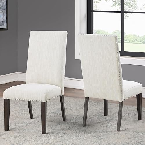 Miniatura 2 de Steve Silver Hutchins Dining Collection - Juego de 2 sillas auxiliares tapizadas de estilo clásico, acabado de carbón polvoriento, tela crema,