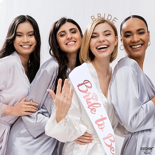 Miniatura 7 de KatchOn, Corona de novia de oro rosa y banda para novia - Paquete de 2  Diadema de novia con banda para decoración de fiesta de novia  Diadema de