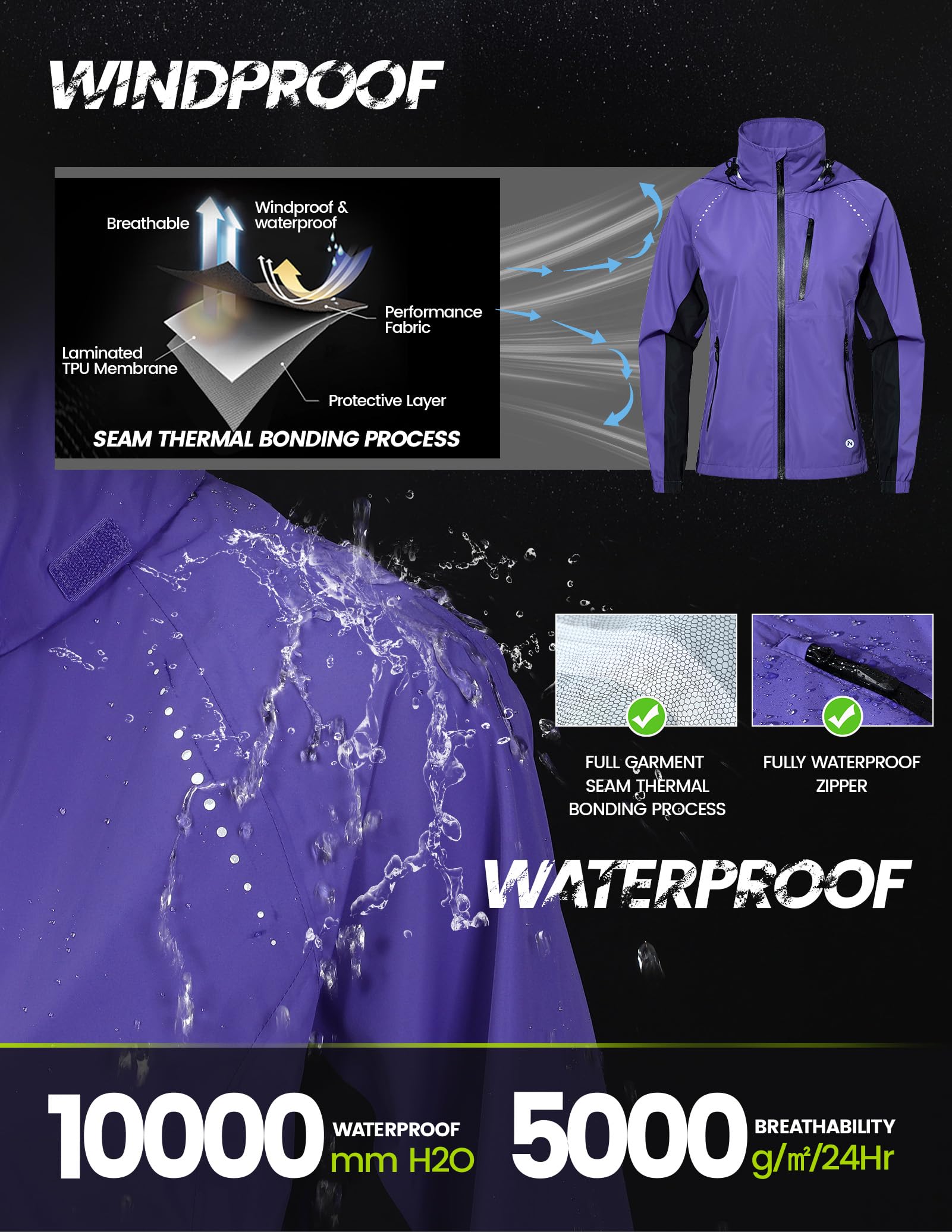 Nepest Veste de pluie de vélo pour femme - Veste de pluie pour femme - Ultra légère - Course à pied - 6 poches - UPF 50+ - Pliable - Respirant