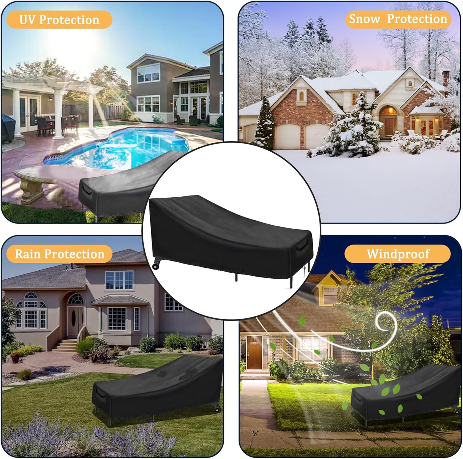 Lounge Chair Cover, Chaise Lounge Covers Outdoor Waterproof,Heavy Duty Lounge Chair Covers for Outside, Fits up to 83" L x 31" W x 32" H, Black