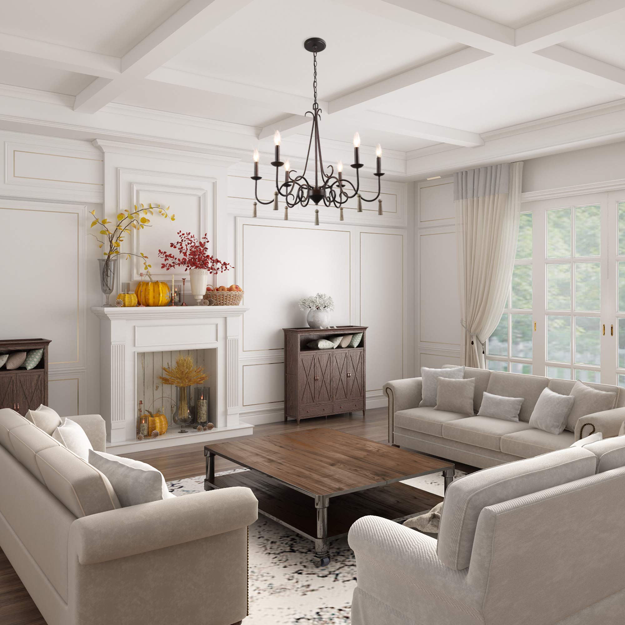 Laluz Rustic French Country Chandelier Large Farmhouse Light Fixture With Wood Drops For Dining Living Rooms Bedrooms And Foyer Amazon Com