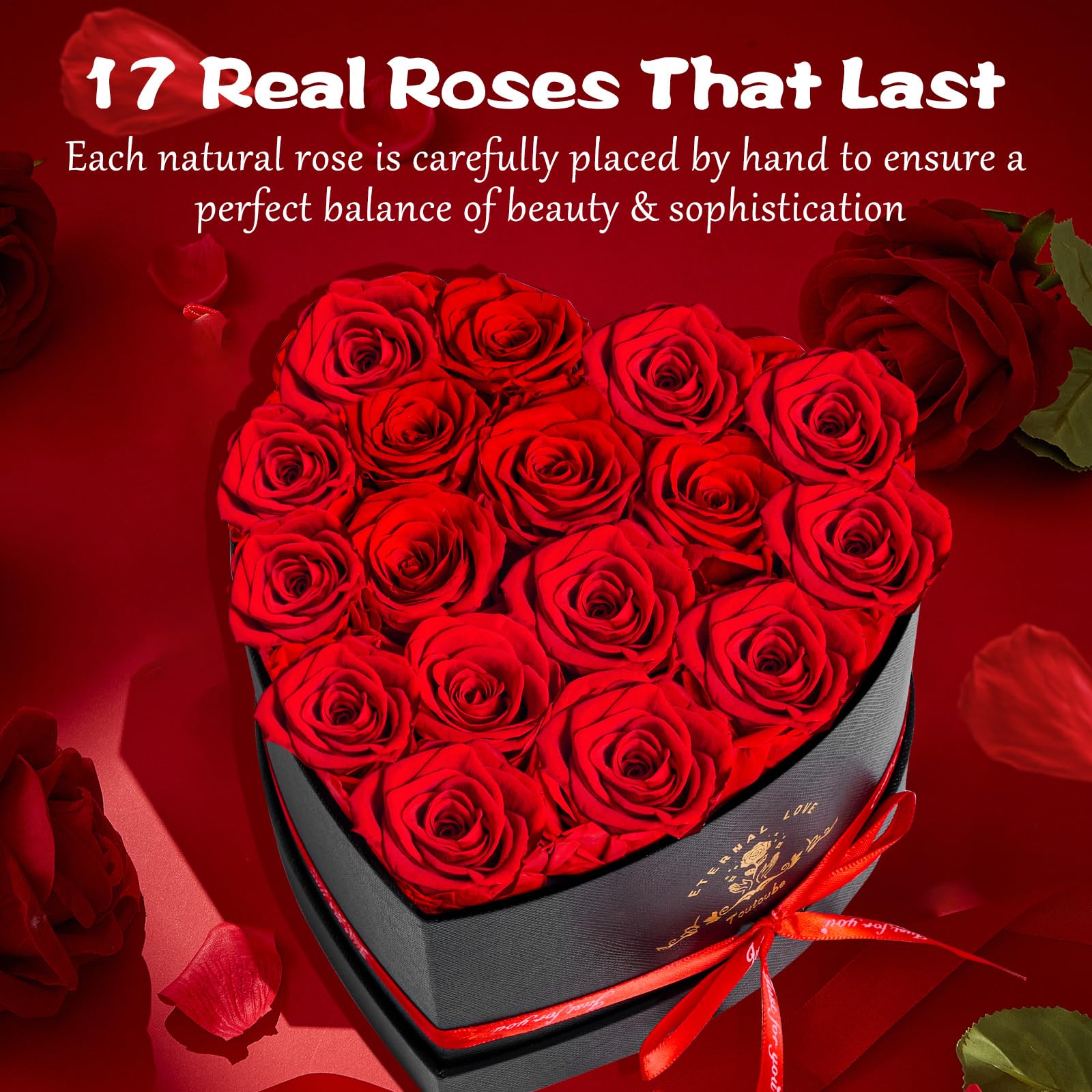 17 Pezzi Regalo di Festa della Mamma per Donne con Rose Stabilizzata Vera - Fiori Eterni in Scatola Cuore, Ideale​ per Lei Fidanzata Mamma, Fiori Stabilizzati, Regalo Compleanno, Romantico, Donna