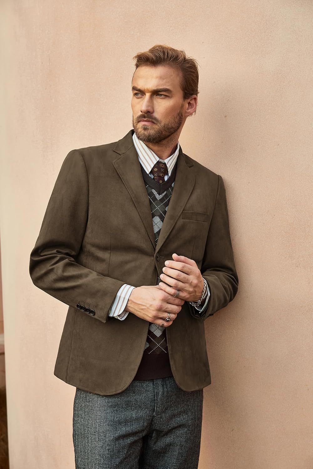 PJ PAUL JONES Mens Blazer Jacket Faux Leather Suit Jacket Casual 2 Buttons Suede Sport Blazer Coat with Pockets - Image 4