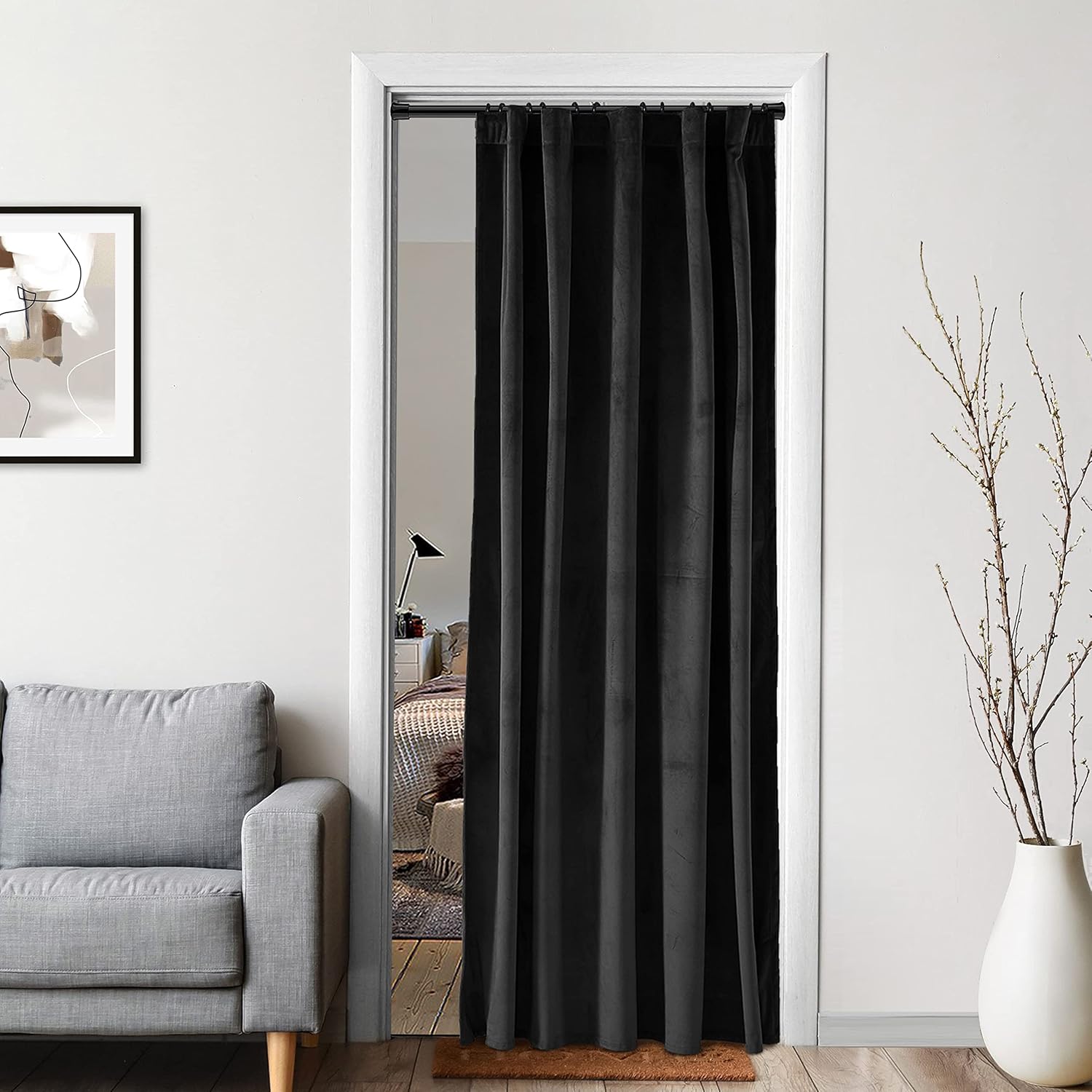 XTMYI Black Blackout Curtains 80 Inch Long for Bedroom,Thermal Insulated Room Darkening Back Tab Rod Pocket Velvet Drapes for Living Room